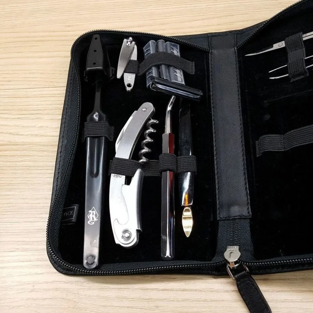 ROYCE Mens Grooming Toiletry Kit Black Leather Travel Case + Wine Corkscrew